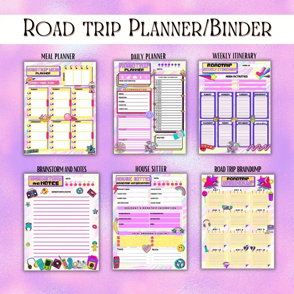Colorful Road Trip Planner Binder